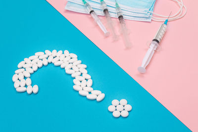 High angle view of multi colored balls on table