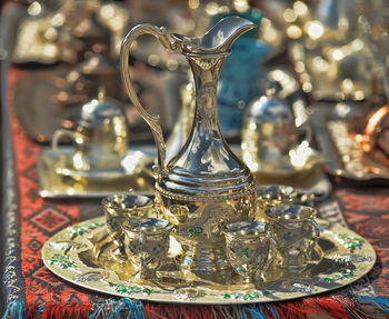 Close-up of metal on table