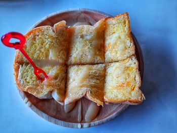 High angle view of breakfast on table