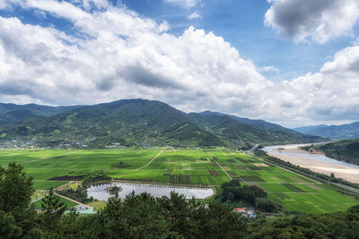 High angle view of landscape against sky