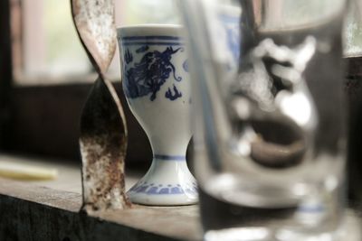 Close-up of carving on table