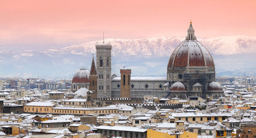 High angle view of duomo santa maria del fiore in city during winter