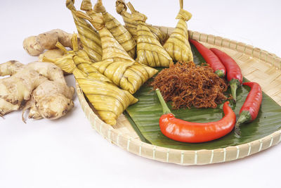 High angle view of fruits and vegetables on plate