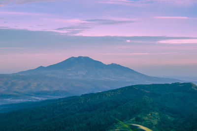 Scenic view of mountains against sky during sunset