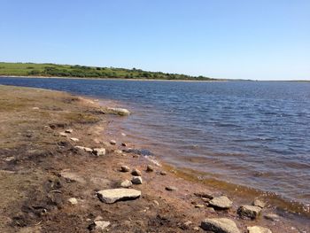 Scenic view of sea against clear sky