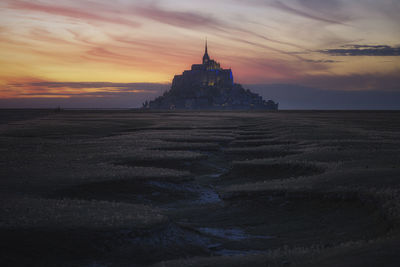 Sunset at the mont-saint-michel bay.