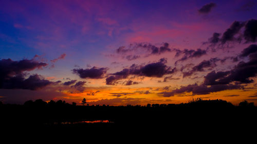 Scenic view of silhouette landscape against dramatic sky