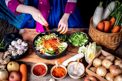 High angle view of food on table