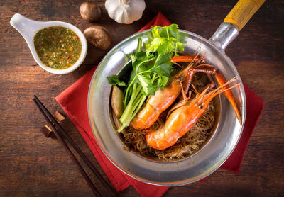 High angle view of food on table