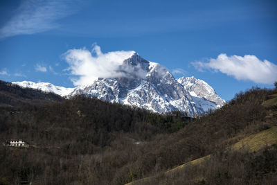 Scenic view of snowcapped mountains against sky