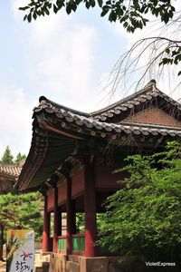Entrance of temple against building