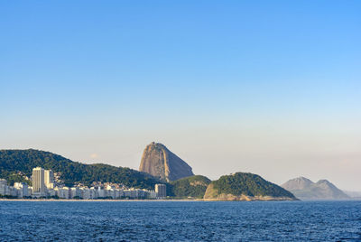 Scenic view of sea against clear blue sky