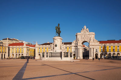 View of historic building against clear blue sky