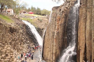 Woman jumping in tunnel