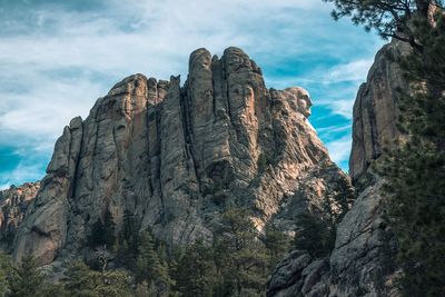 Low angle view of rock formation against sky