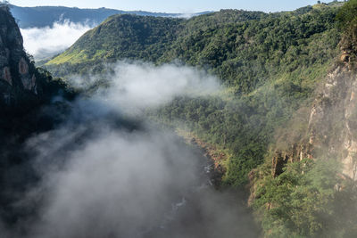 Scenic view of waterfall in mountains