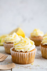 Close-up of cupcakes on table