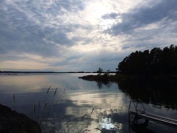 Scenic view of lake against sky during sunset