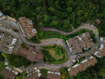 Aerial view of residential building at greenery highland in fraser's hill, pahang, malaysia.