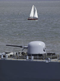 High angle view of sailboat in sea