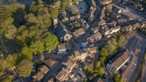 Aerial shot of haworth main street, home of the bronte sisters