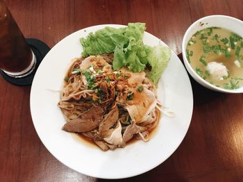 High angle view of meal served on table