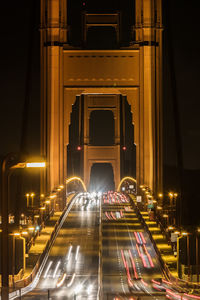 Light trails on road at night