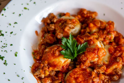 Close-up of meal served in plate