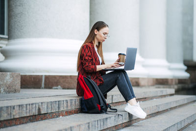 Make money online, blogging, ebusiness. young woman, freelancer, student girl using laptop