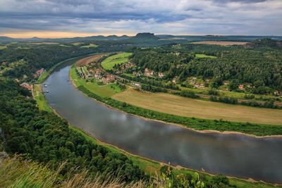 Scenic view of agricultural landscape against sky