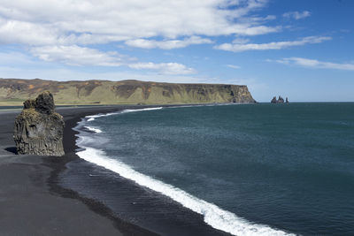 Scenic view of beach against cloudy sky