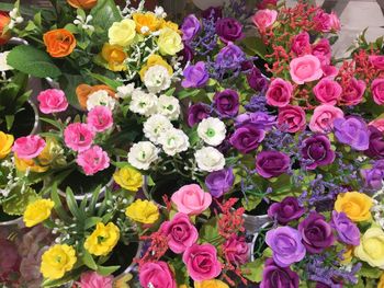 High angle view of various flowers for sale
