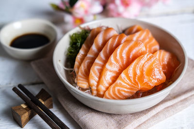 High angle view of fish in plate on table