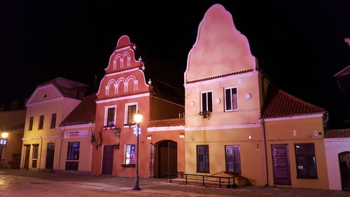 Illuminated building at night