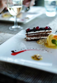 Close-up of cake served on table