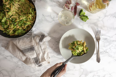 High angle view of food in bowl