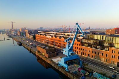 View of bridge over river in city