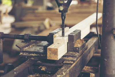 Close-up of old machine part in factory