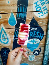 Close-up of hand holding ice cream cone