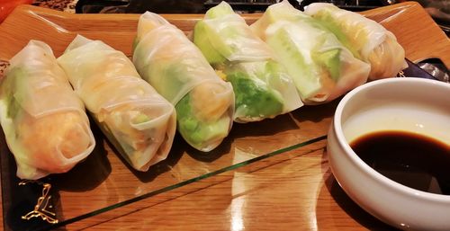 High angle view of food on table