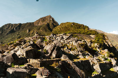 Low angle view of rock formations