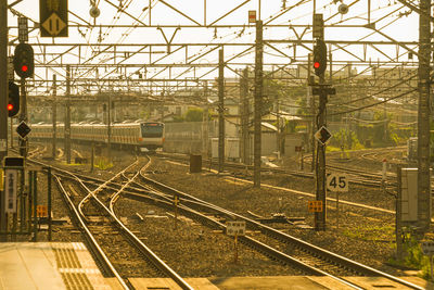 Railroad tracks seen through train