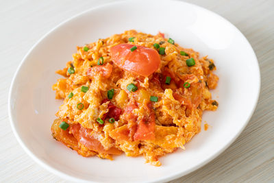 High angle view of food in plate