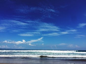 Scenic view of sea against cloudy sky