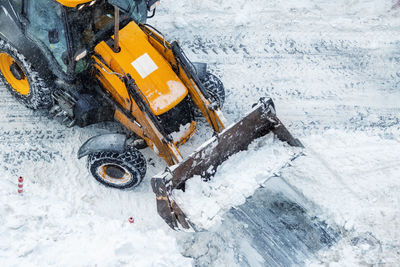 High angle view of frozen boat