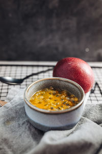 High angle view of breakfast in bowl on table