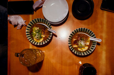 High angle view of food on table
