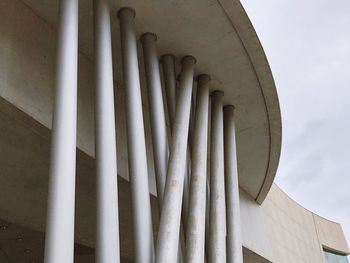 Low angle view of sculpture in building against sky