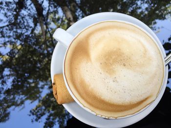 Close-up of cappuccino on table