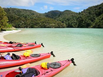 Scenic view of boats in sea